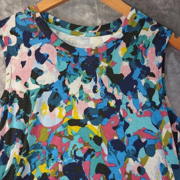 LOGO By Lori Goldstein Women's XS Blue Multicolor Sleeveless Asymmetrical Dress - Picture 6 of 8